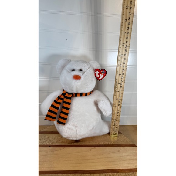 Ty Beanie Baby Quivers Ghost Bear Halloween Orange Black Scarf 2004 - Picture 2 of 8